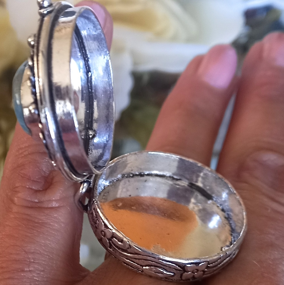 Vintage Larimar Poison Box Sterling Silver Ring 925 - Picture 3 of 6